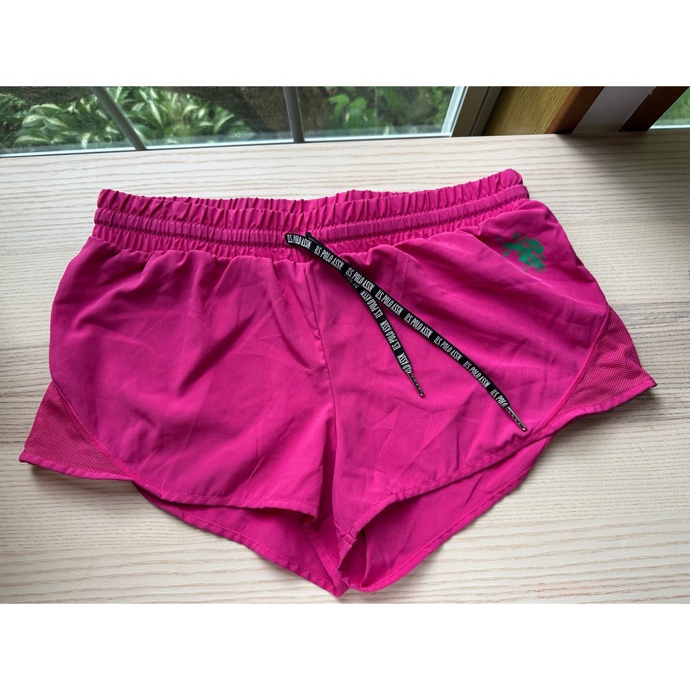 US Polo Assn Womens Running Shorts Fuchsia Pink Mesh Athletic Gym Medium M 7-9